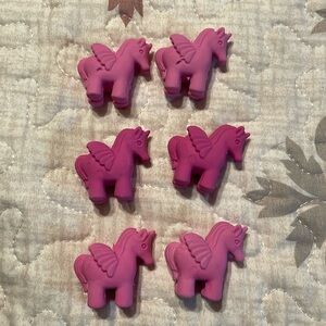 Set of 6 pink & hot pink unicorn erasers never uses NWOT’s